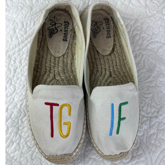 Soludos Women 8.5 Cream Espadrilles Slip On Summer Vacation Loafer with TGIF - Picture 9 of 10